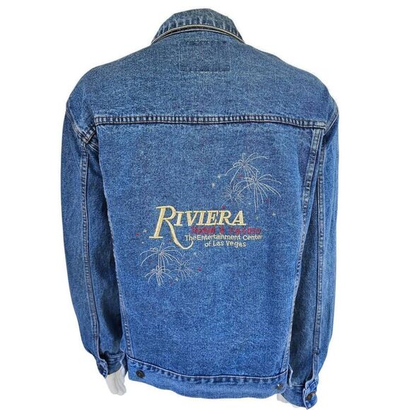 Vintage Riviera Hotel Casino Las Vegas Denim Jacket Circe Jeans Size L 90s Embro - Picture 5 of 11